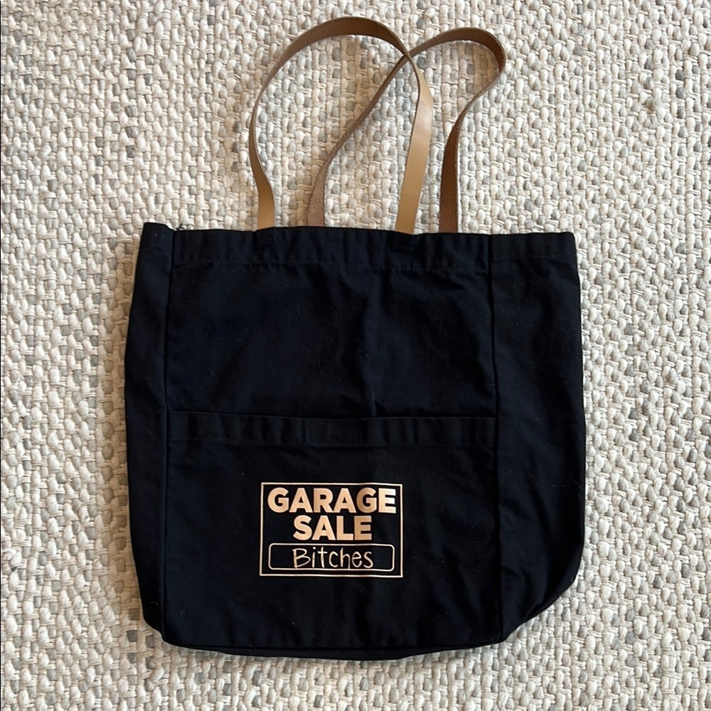 Black Tote Bag Garage Sale Bitches with Tan Handles
